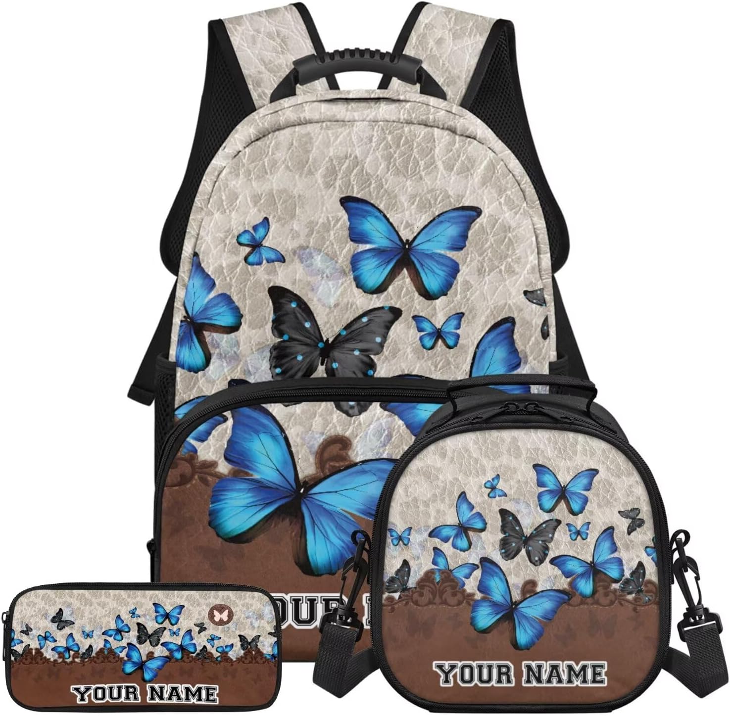 Cowboy Horse Print Backpack and Lunch Box Set for Boys Kids, Customized Bookbag Set with Pencil Case, 17 Inch Lightweight Travel Backpack for Hiking Camping Picnic