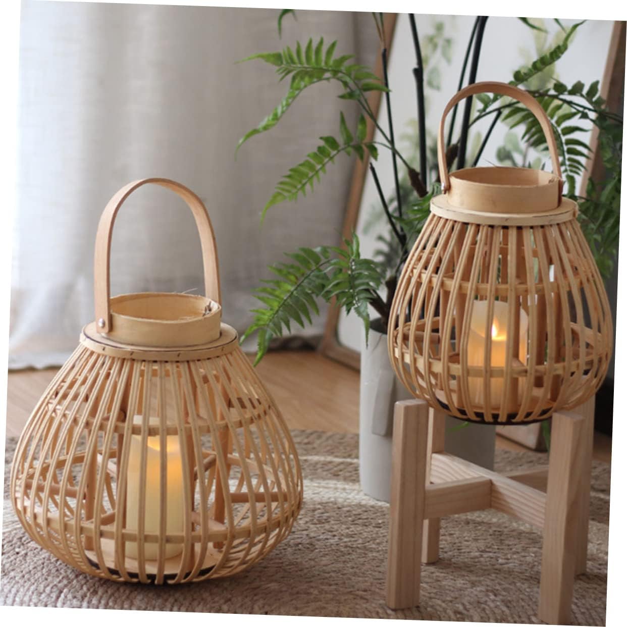 Unomor Household Candlestick Bamboo Woven Desktop Candleholder Craftsmanship for Home Decor Festive Candle Holder