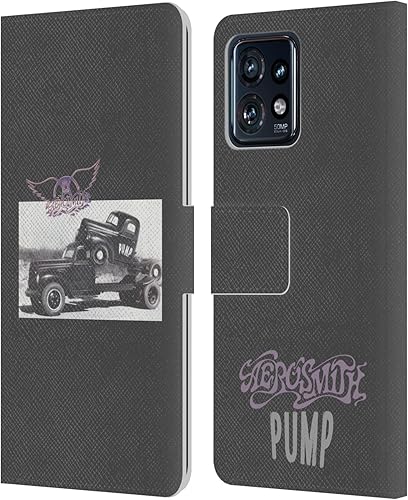 Head Case Designs Officially Licensed Aerosmith The Pump Black and White Leather Book Wallet Case Cover Compatible with Motorola Moto Edge 40 Pro