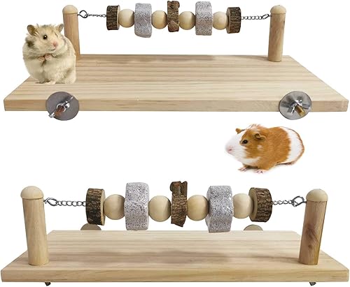 Miniatura 3 de kathson Plataforma de repisa de madera para hámster, juguetes para masticar, accesorios para jaula de chinchilla, accesorios de conejillo de indias,