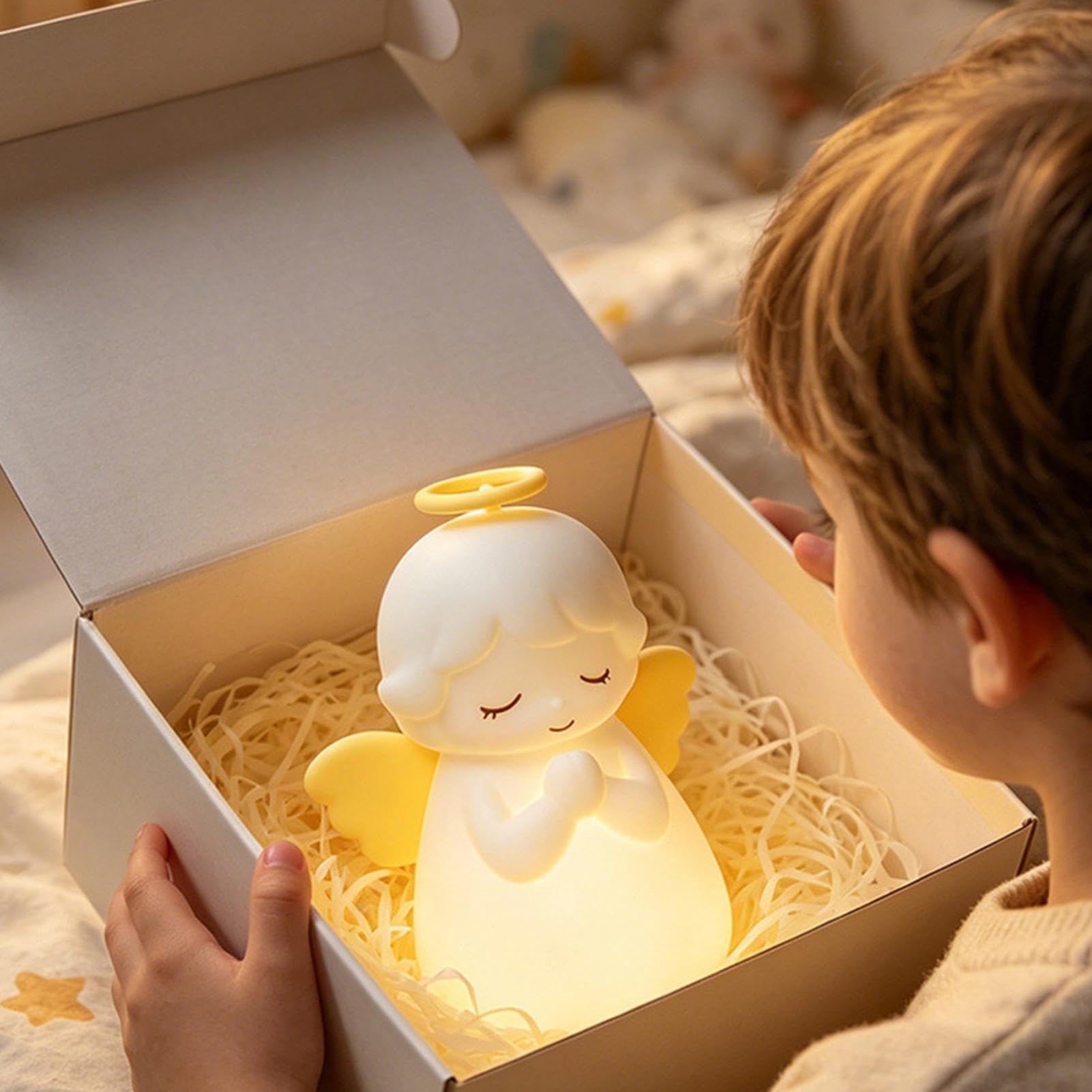 Luz nocturna para niños, luz de lectura en forma de ángel con temporizador