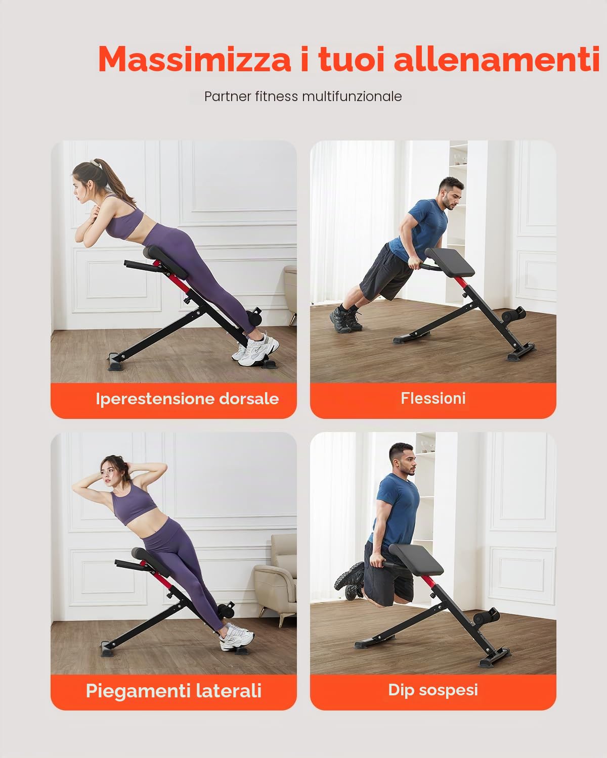 VEVOR Sedia romana per iperestensione e panca per pesi, design regolabile e pieghevole per allenamento completo del corpo, mira a glutei, muscoli posteriori della coscia, schiena, core e addominali.