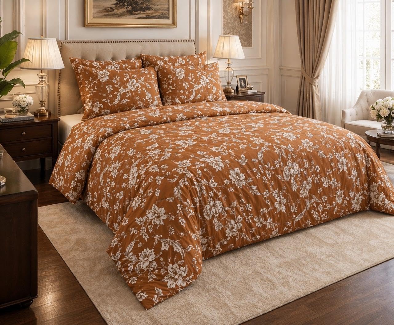 TM 400Tc Glace Cotton Comforter Set Double Bed King Size with 1 Flat Bedsheet with 2 Pillow Covers AC Quilt/Blanket/Duvet II 4 pc Comforter Bedding Set-Multicolor-image-21