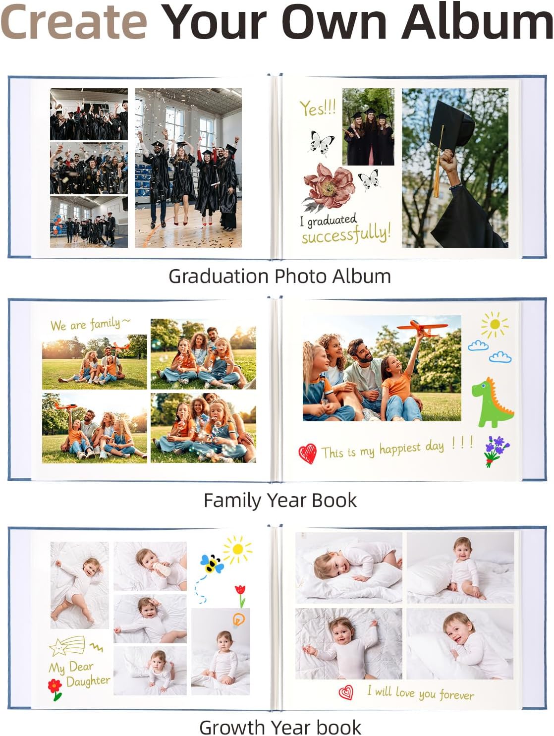 Vienrose Extra Large Self Adhesive Photo Album for 11" x 14" Photos (Black), Art Portfolio Binder, Graduation & School Memory Book, Certificate & Presentation Binder, 10 Sheets 20 Pages, 12"x16.4"