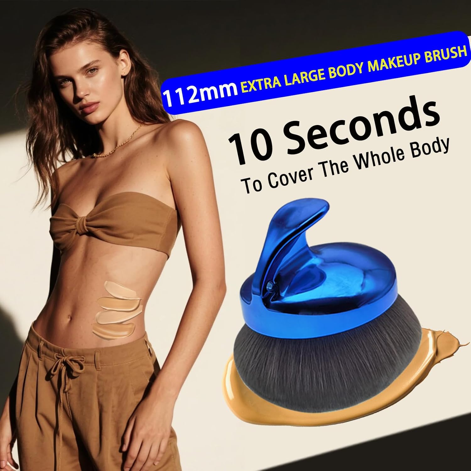 Extra Large Body Makeup Brush For Self Tanner, Leg Makeup, Bronzer Blend,112mm Oval-Headed Body Kabuki Brush With Ergonomic Grip Provides More Even Application, Face& Back Makeup Brush, Wet&Dry Use - Image 2