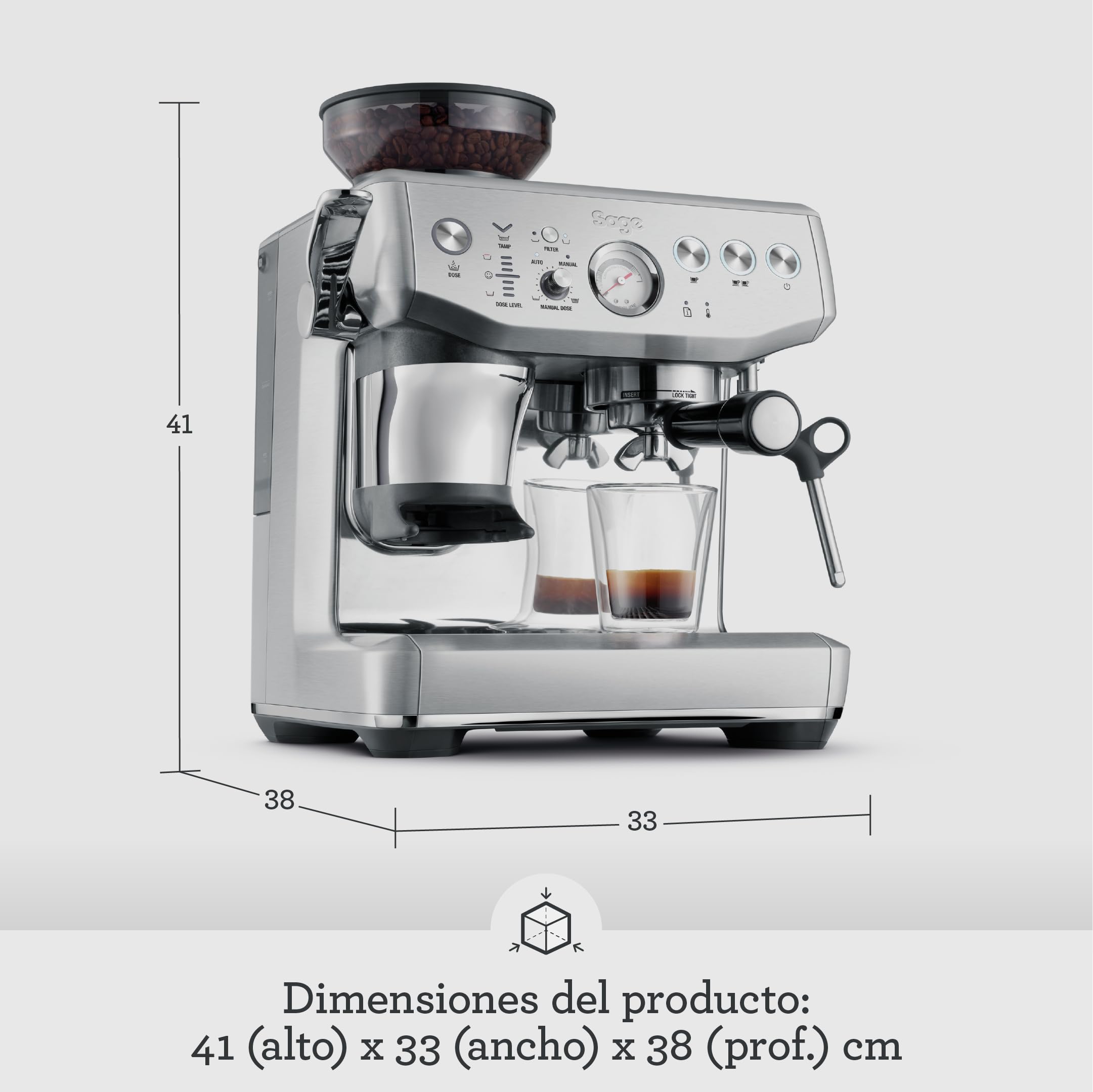 Sage - The Barista Express Impress - Cafetera Barista Express con Molinillo Integrado para Café en Grano - Dosificación y Prensado Automático 10 kg - Lanza de Vapor Manual - Acero Inoxidable Cepillado