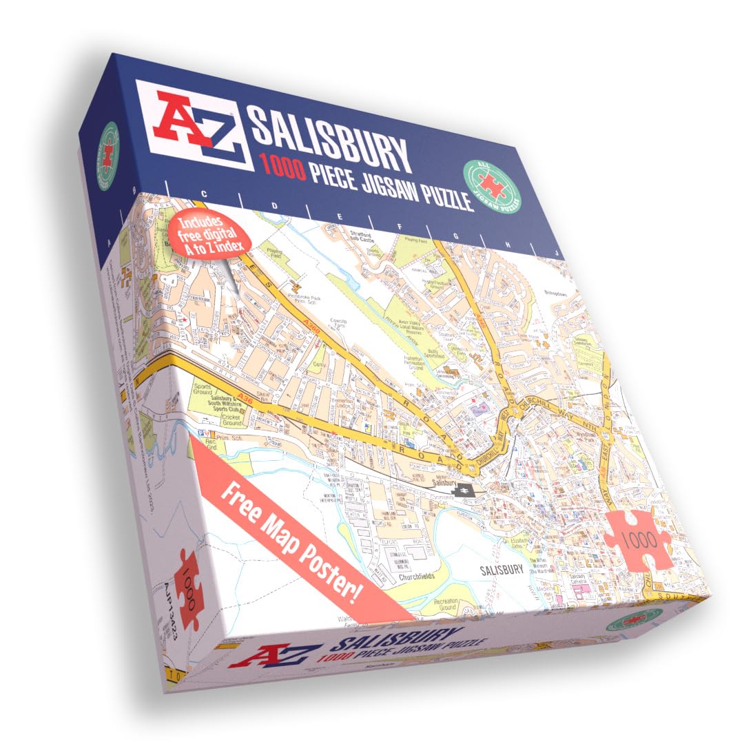 Great Britain A-Z Map of Salisbury 1000 Piece Jigsaw Puzzle – Exclusive Street Map – Includes Guide Print & City Index – Nostalgic Gift Mapping Fun for Adults — image 1
