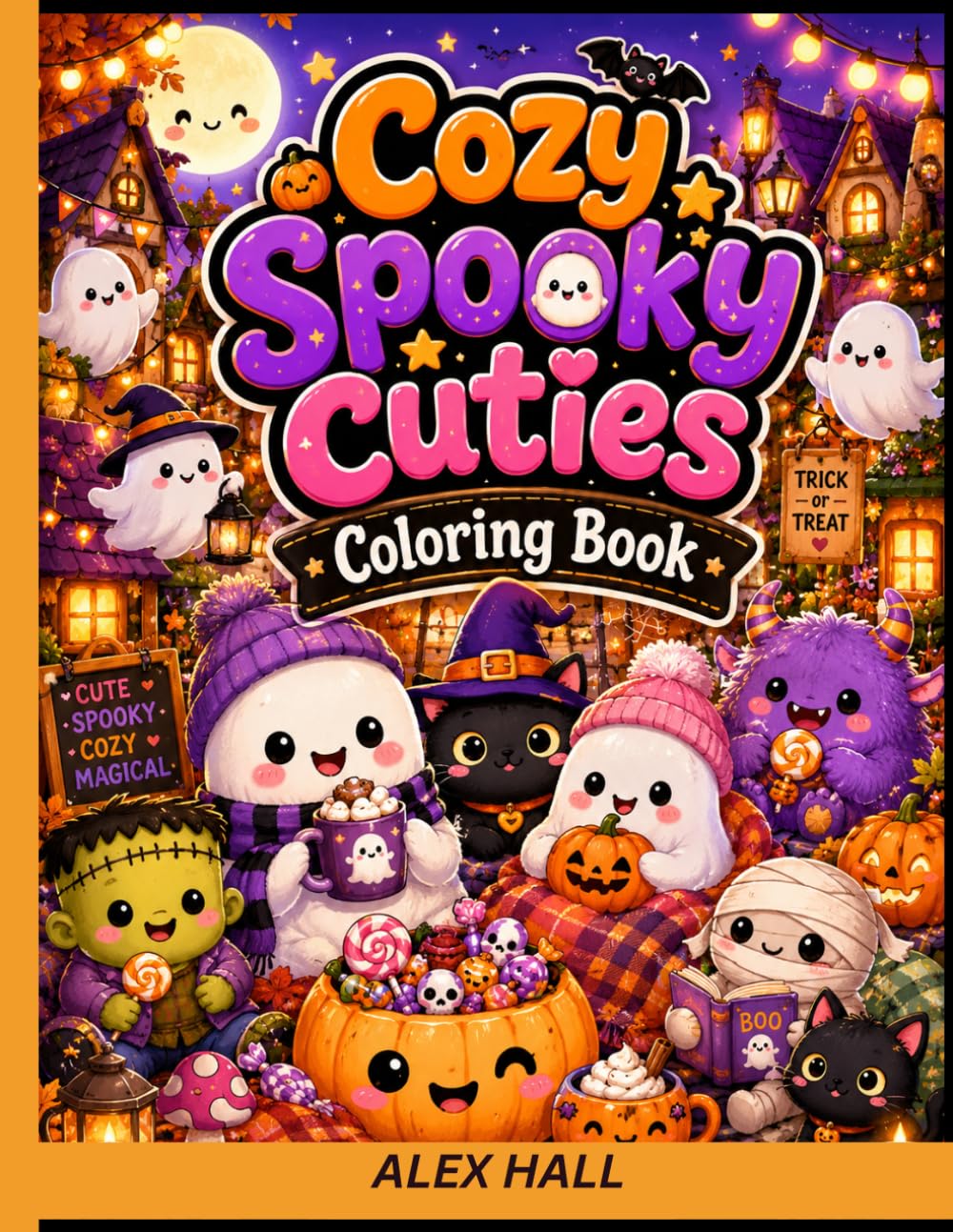 Cozy Spooky Cuties Coloring Book: Kawaii Halloween Characters, Cute Ghosts, Witchy Rooms & Cozy Autumn Coloring Pages for Teens and Adults