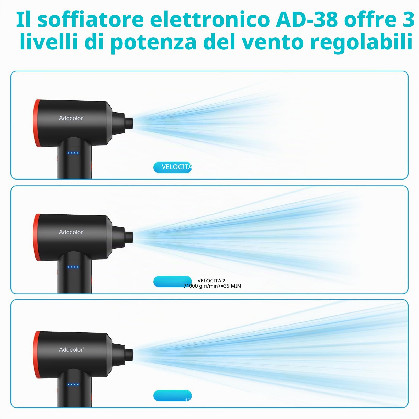 Elettrico Rimuovi Polvere Aria Compressa 6000mAh, AD-38 Air Duster per Ufficio Tastiera, 3 Velocità Vento Regolabili con Luce LED, Spolverino Ad Aria Compressa Senza Fili e Riutilizzabile