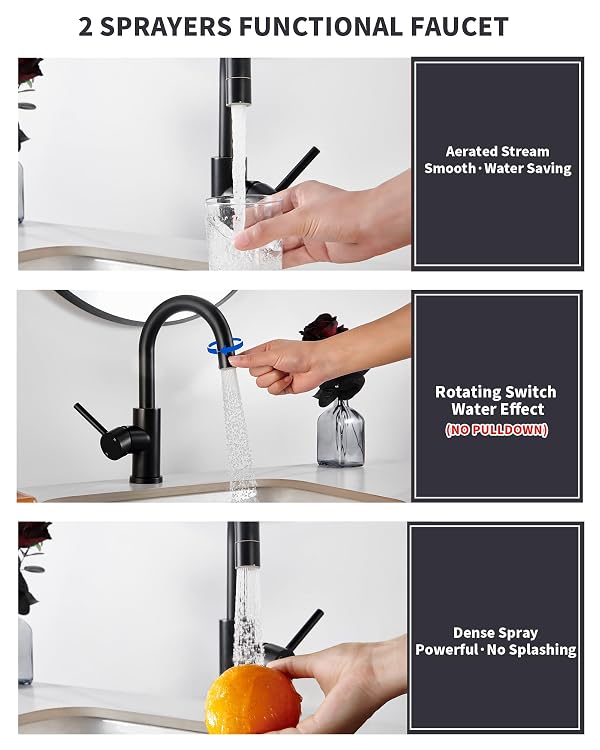 Tohlar Black Bathroom Faucet with 2 Mode Sprayer by Tohlar - Used condition - Image 2