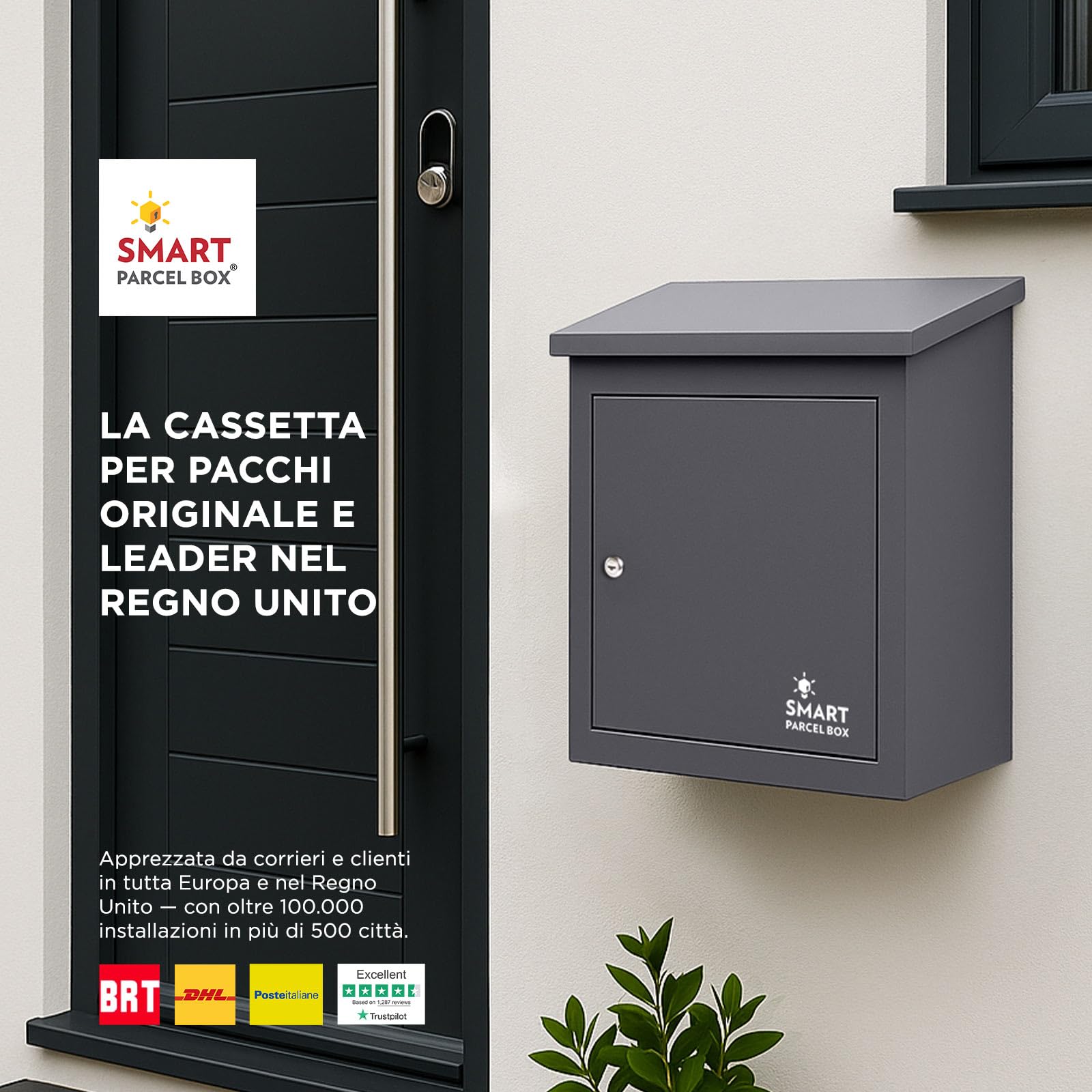 Smart Parcel Box - Cassetta per lettere/pacchi media Grigio scuro con accesso frontale in acciaio