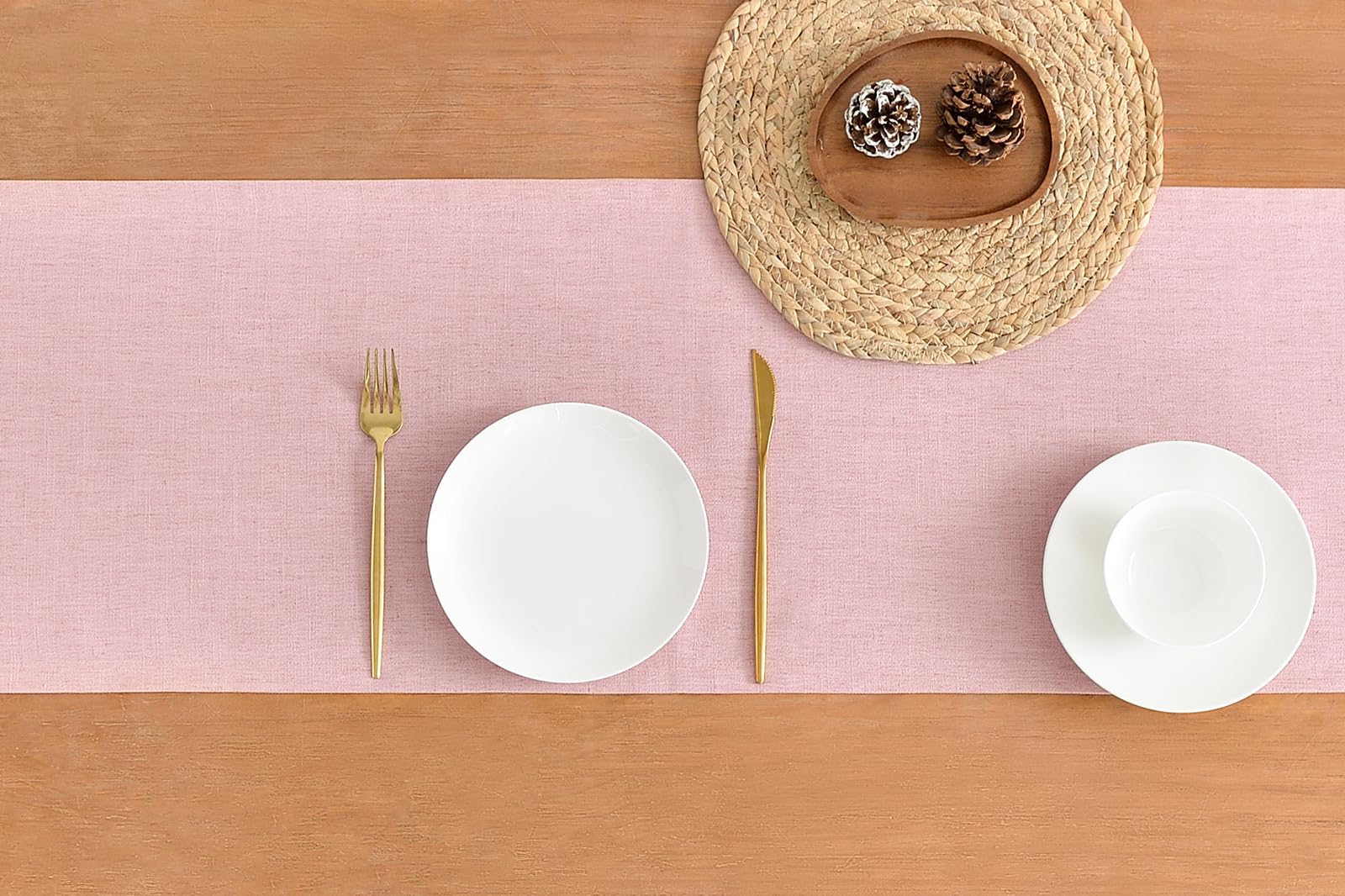 Wracra Pink Linen Table Runner 150cm Long Machine Washable Rustic Farmhouse Table Runner for Dining Holiday Parties and Everyday Use(Pink - Image 2