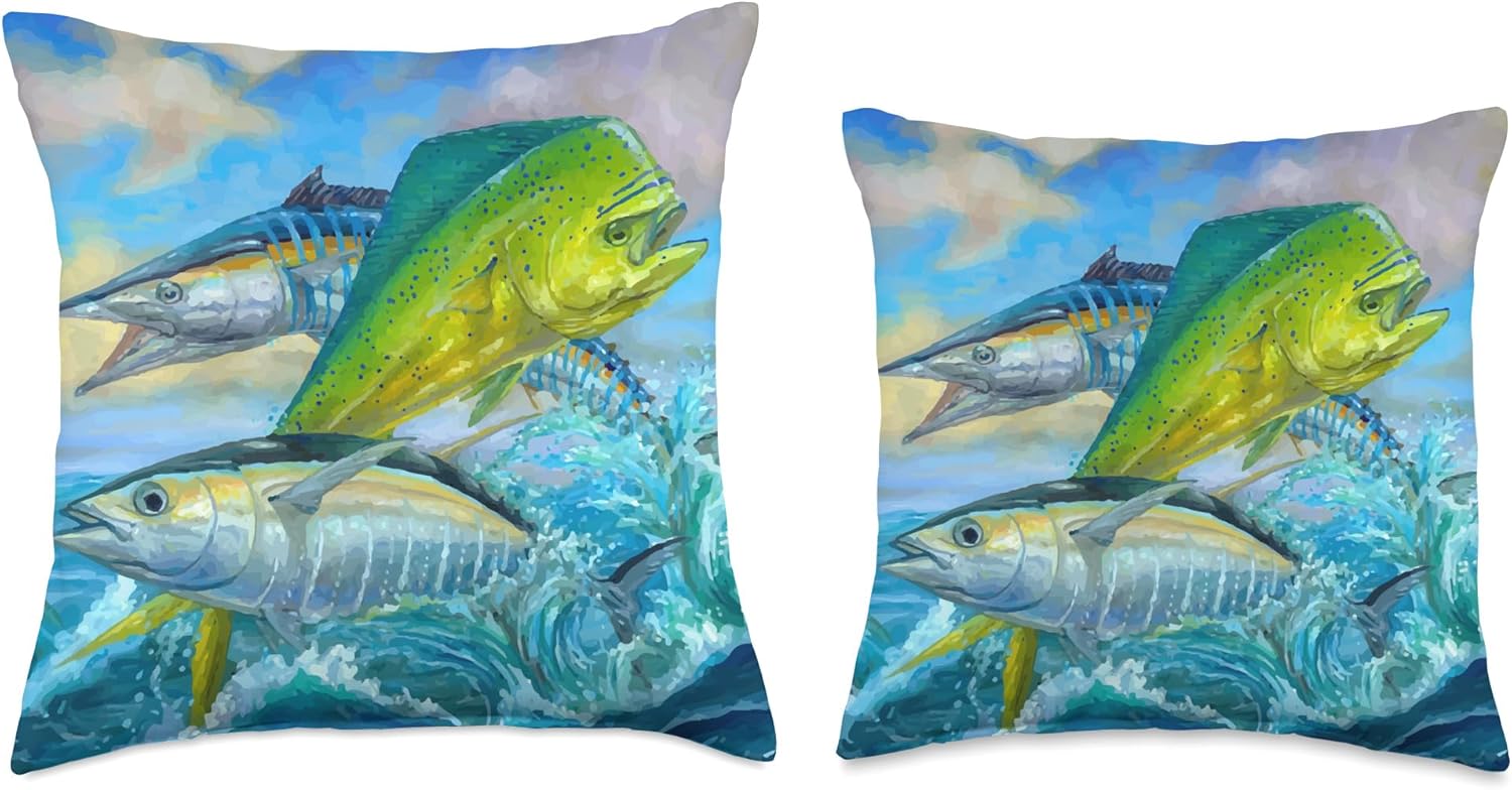 Cute Mahi Mahi Fishing Fish Tuna Throw Pillow