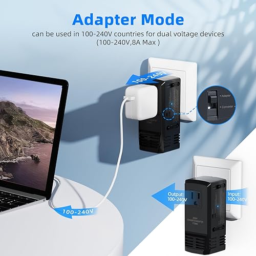 Miniatura 2 de Power Converter Adapter Combo 2000W Voltage Converter 220V to 110V converters and adapters for Travel Europe Built-in with 4 Adapter Plugs US to