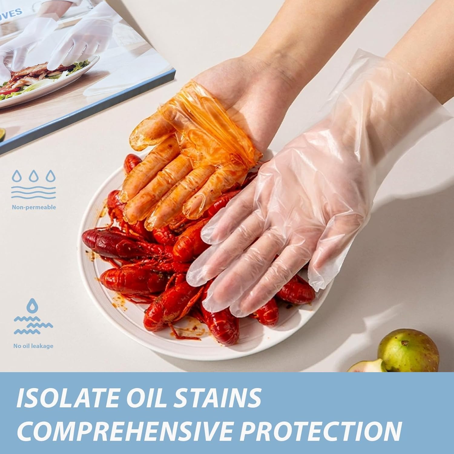 100 PCS Disposable TPE Gloves - Clear/White Plastic, Food Safe, Latex-Free,
