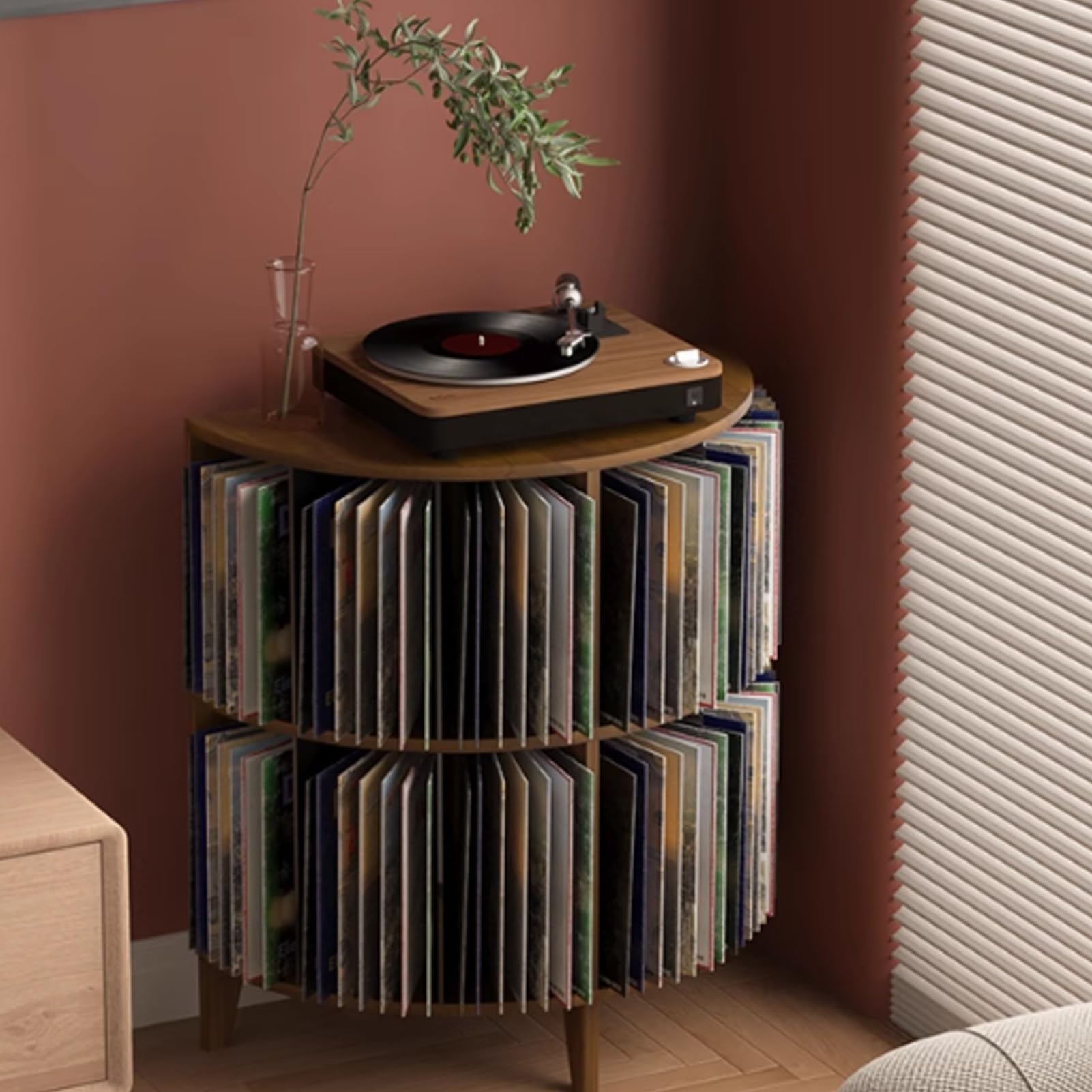 Armadietto di archiviazione audio in legno con supporto giradischi, dischi in vinile e organizer per CD per mobili da soggiorno, elegante soluzione di archiviazione multimediale