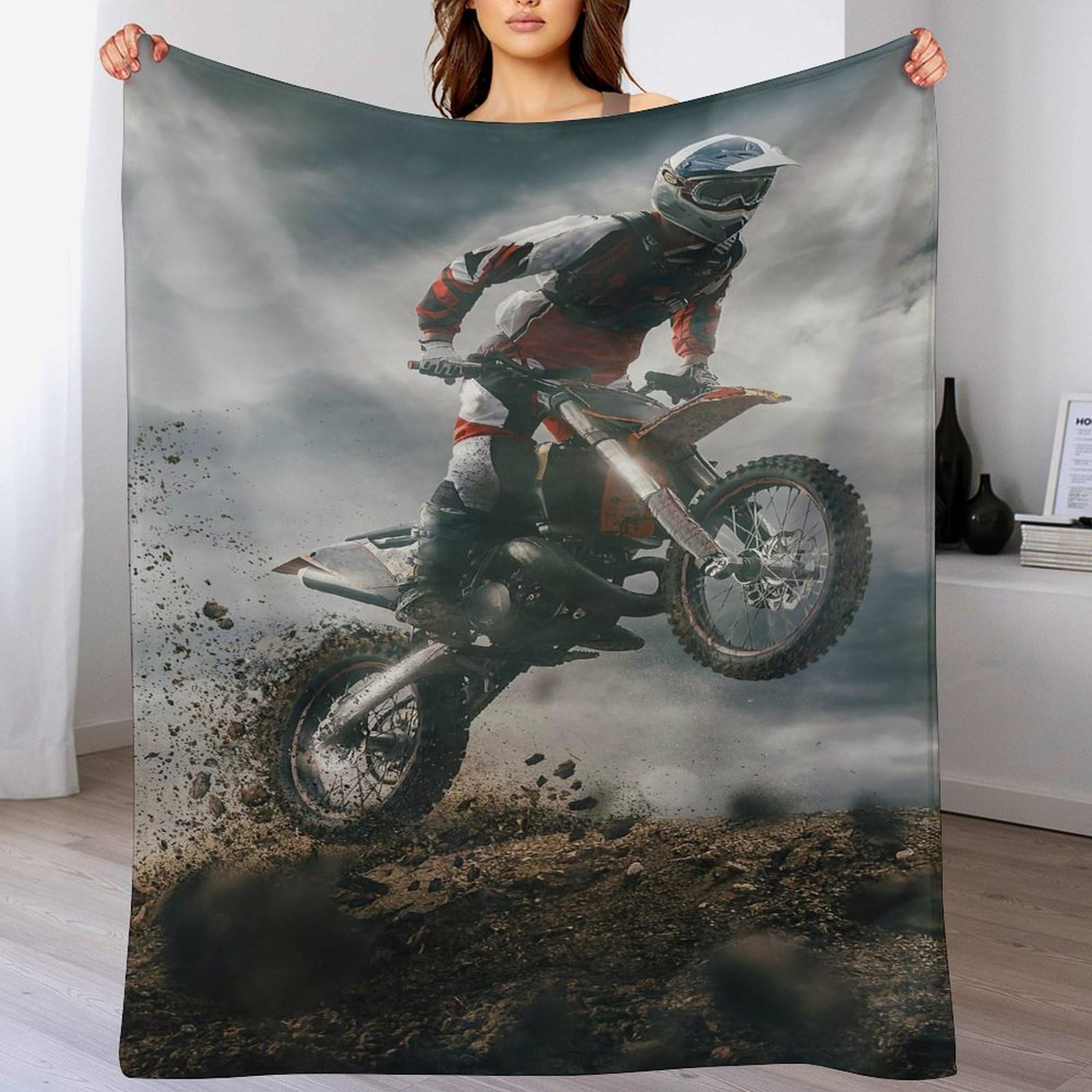 Couverture en flanelle motocross 150x200cm grand plaid lit enfant et adulte