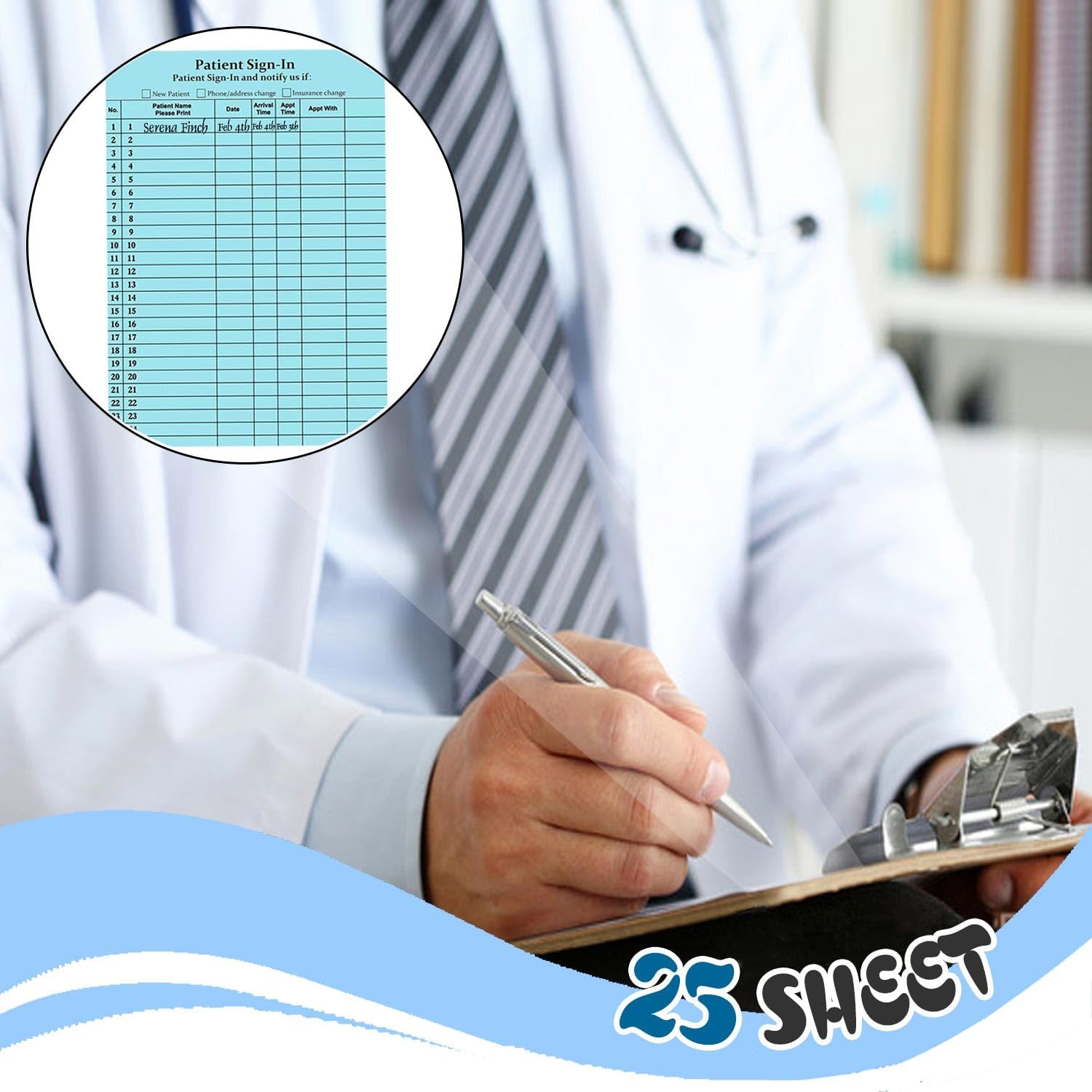 Patient Sign-in Label Forms 8-1/2" x 11" - Patients Sign in Sheets Compliant with HIPAA 25 Labels/Sheet, 25 Sheets/Pack (Blue)