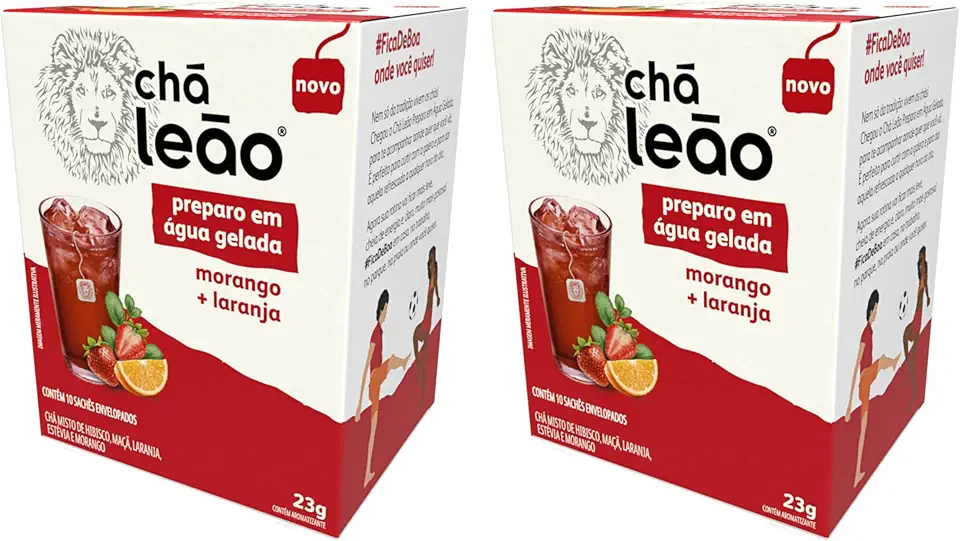 Chá Leão Água Gelada Morango e Laranja - 2 Caixas 20 Sachês