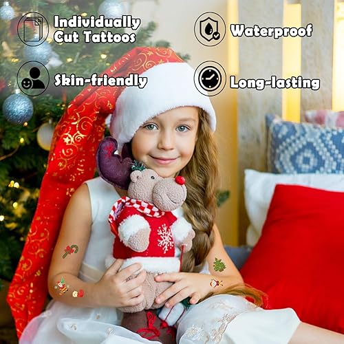 Miniatura 2 de Partywind Suministros de fiesta de Navidad para niños, 50 estilos de tatuajes temporales cortados individualmente para regalos de calcetines de