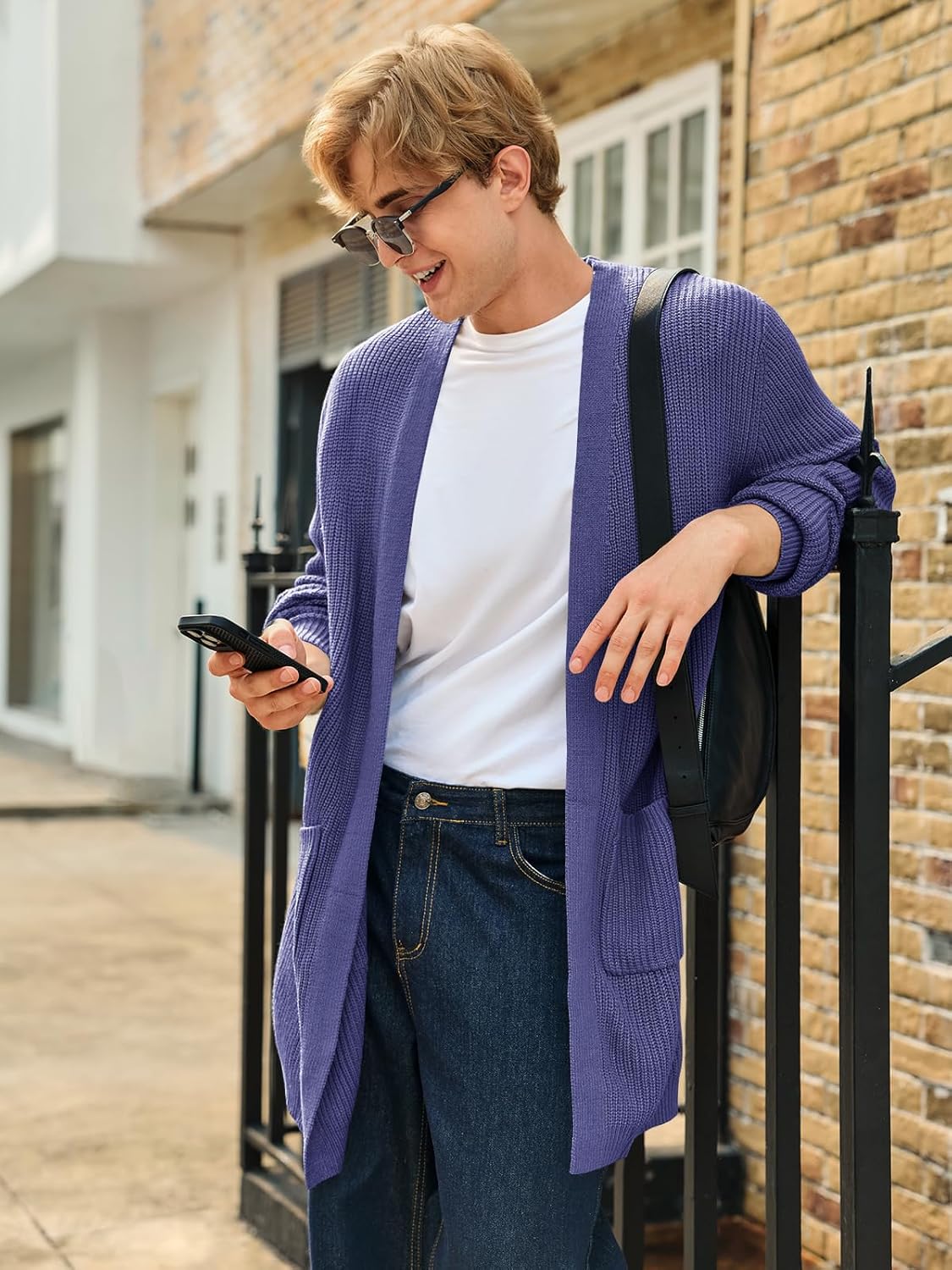 Runcati Mens Cardigan Sweater Casual Cable Knit V Neck Open Front Ribbed Long Winter Sweaters - Image 3