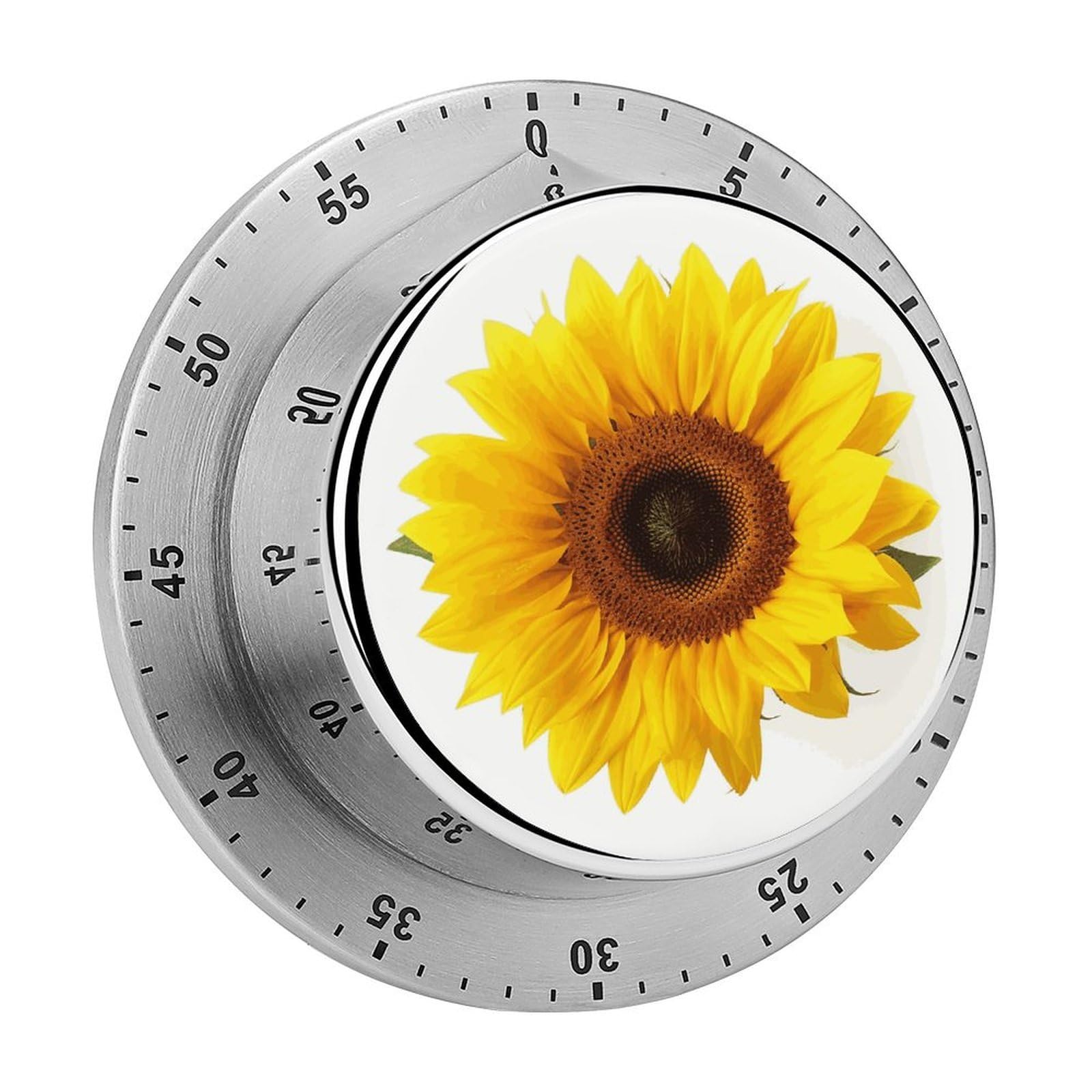 Sunflower Isolated Timer Loud Mechanical Timer Stainless Steel 60-Minute Kitchen Timers Waterproof Chef Cooking Timers Sport Countdown Clock Portable Countdown Alarm Adult