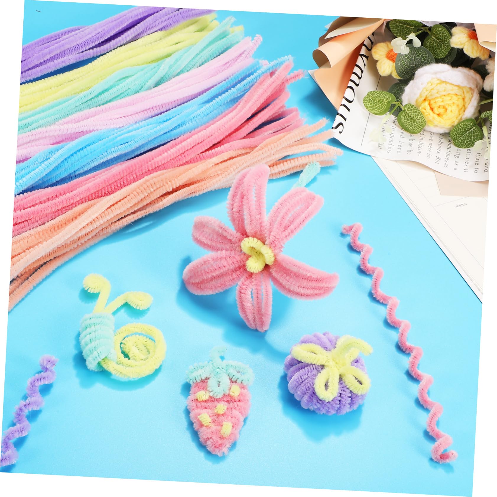 Uonlytech 4 Ensembles De Supérieur Bricolage Long Bleu Enfants Coloré Pour Beige Cure-pipes Tiges De Chenille Fabriquer Des Cure-pipes Peluche 300 Pièces * 4