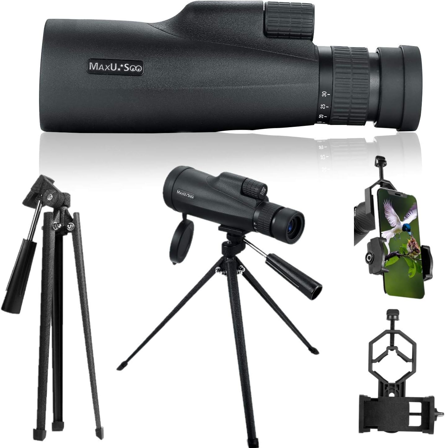 High Power 10-30x50 Zoom HD Monocular Telescope with Stable Tripod Carrying Bag Phone Adapter BAK4 Prism FMC Lens for Travel Hiking Bird Watching Wildlife Sightseeing Sports Concerts