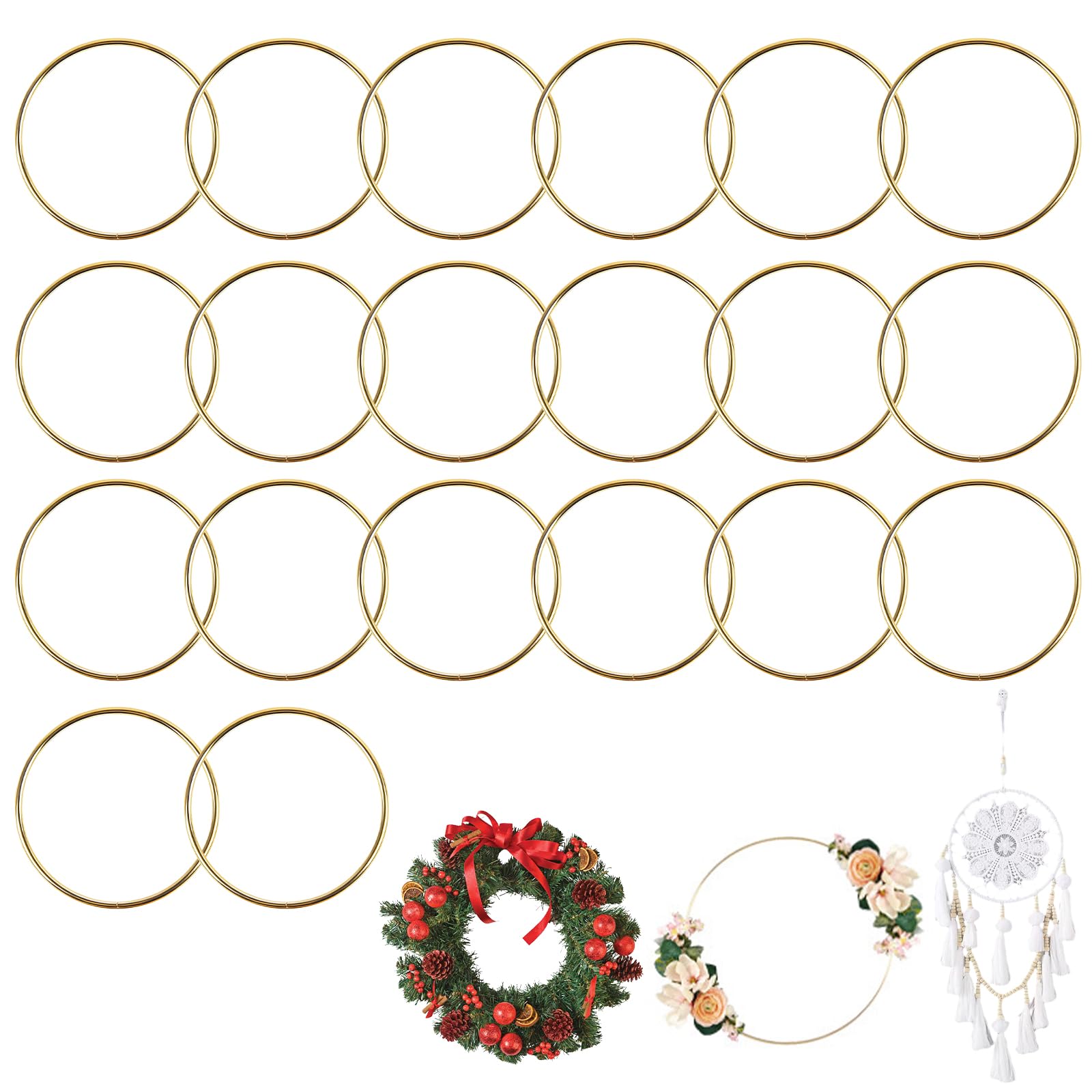 VEGCOO 20 Pezzi Cerchi per Acchiappasogni, 7,5 cm Anelli in Metallo Cerchio Metallici Oro, Cerchi in Ferro Macramè per Acchiappasogni Fai da Te Artigianato e Creazioni (Oro)