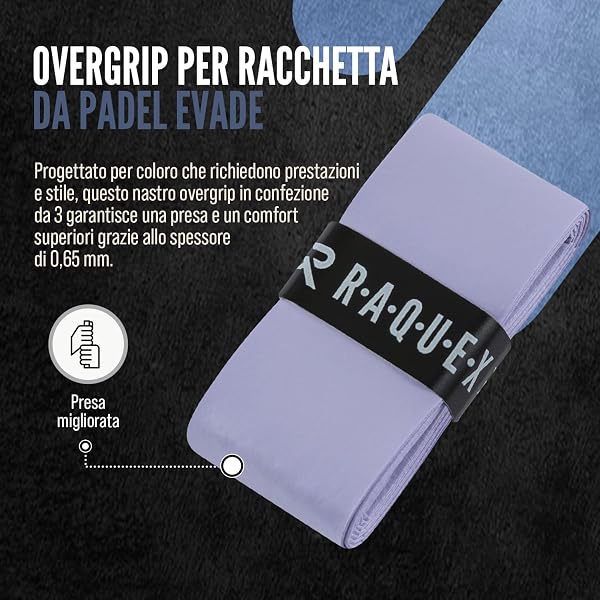 Raquex Nastro overgrip per Racchette da Padel Evade, 10 Colori, 3 Nastri overgrip per Palline, Spessore 0,65 mm, Assorbente, Leggermente appiccicoso e Antiscivolo per Racchette da Padel o Pickleball - 3