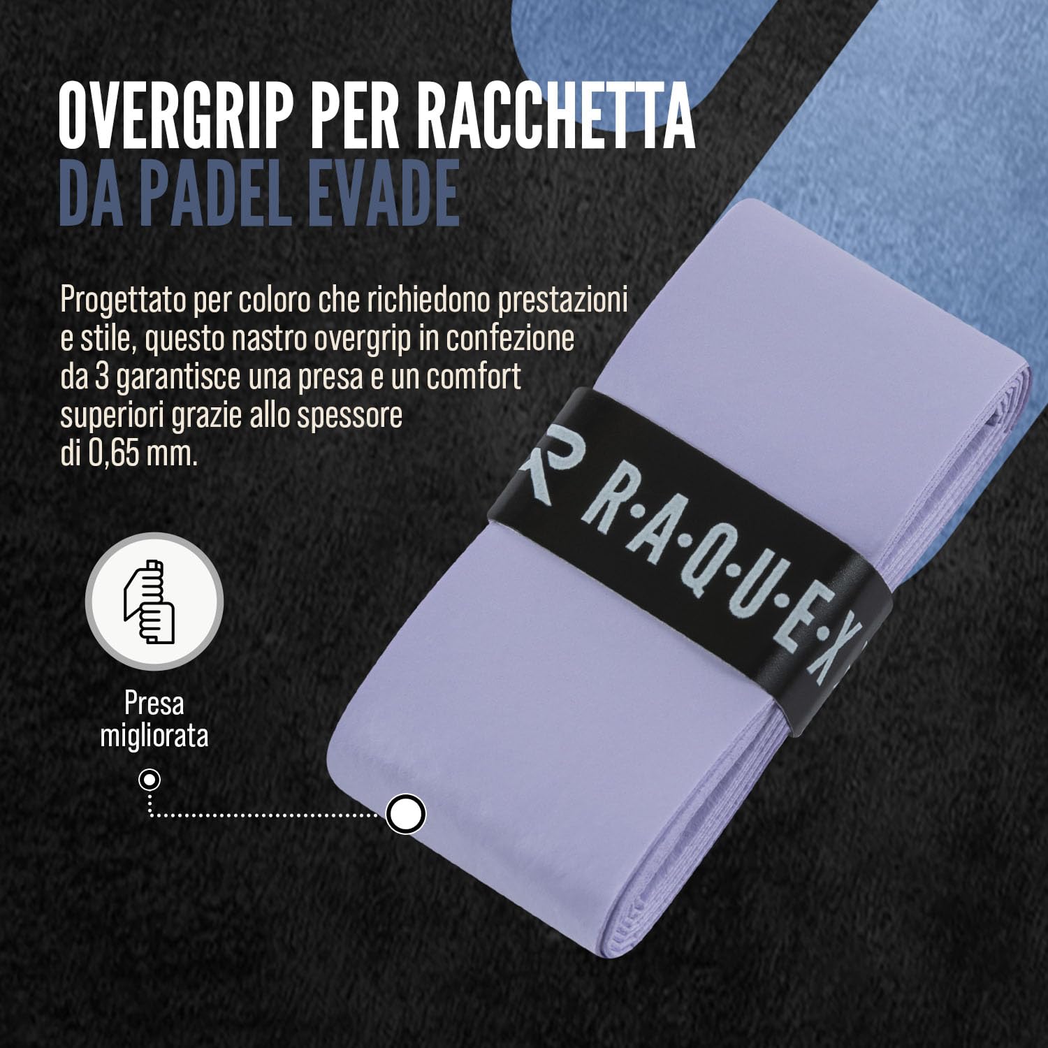 Raquex Nastro overgrip per Racchette da Padel Evade, 10 Colori, 3 Nastri overgrip per Palline, Spessore 0,65 mm, Assorbente, Leggermente appiccicoso e Antiscivolo per Racchette da Padel o Pickleball - 4