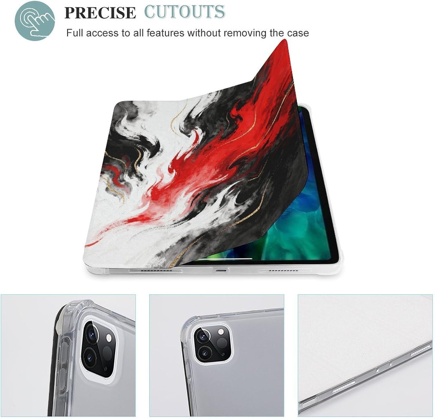Red Black Abstract 12.9 in Trifold for iPad Case with Pencil Holder image 4
