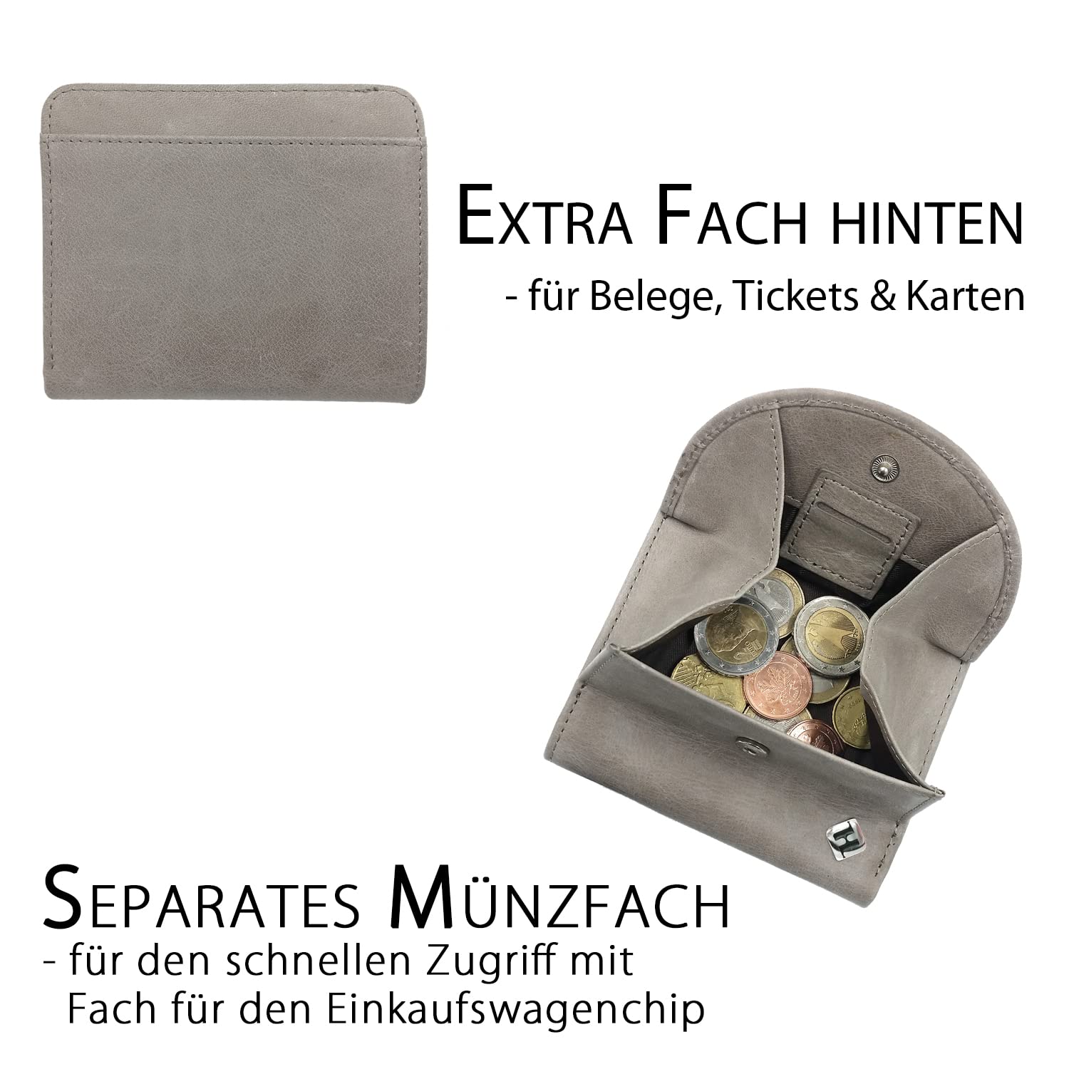 Geldbörse Damen klein grau, viele Fächer, Reise Portemonnaie, Oil-Wax-Leder, RFID Blocker, Münzfach | Wiener Schachtel, Geldtasche Portmonee Geldbeutel Damengeldbörse Damenportemonnaie Damengeldbeutel