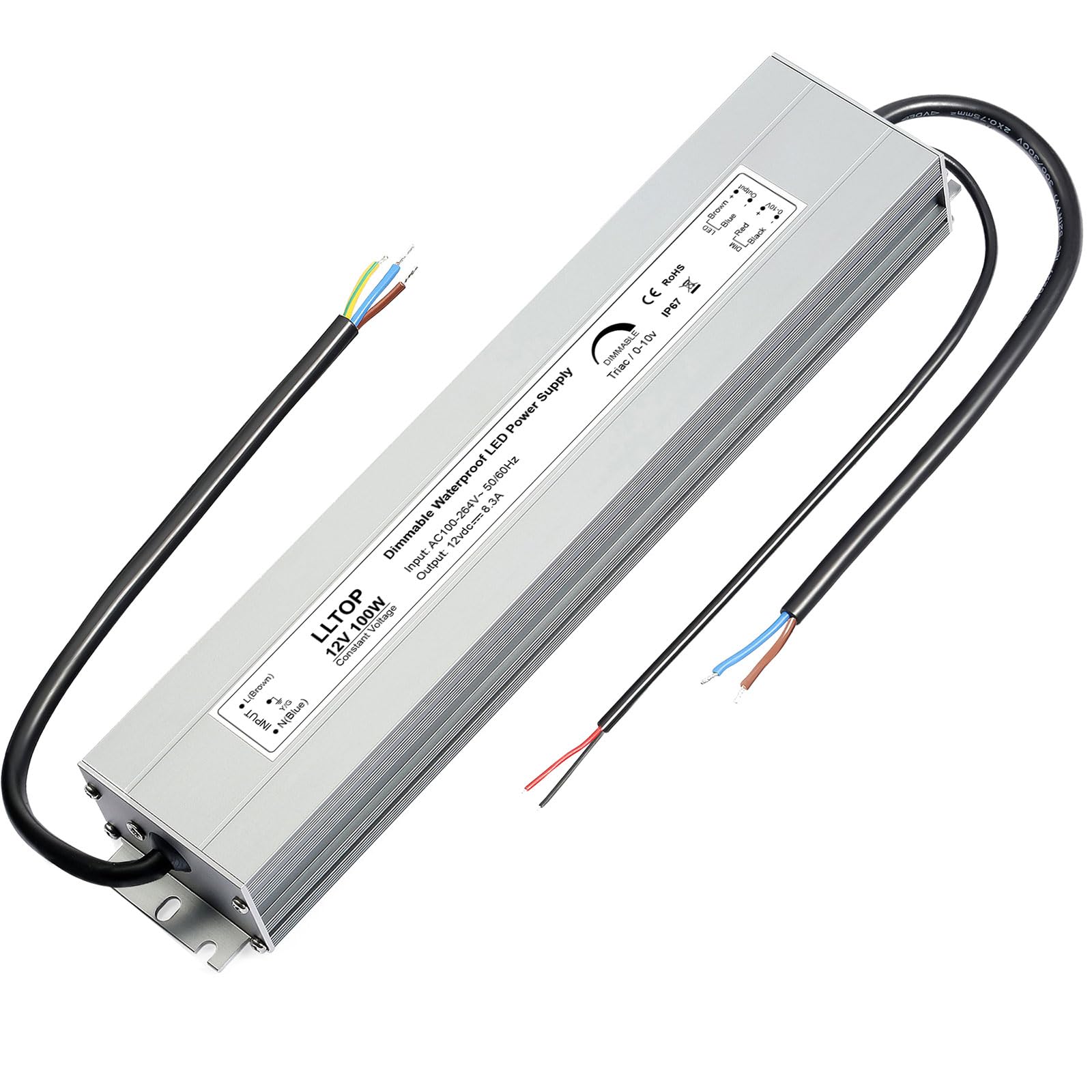 LLTOP Dimmable LED Driver 100W 12V Waterproof IP67 Triac 0-10v DIM LED Power Supply 110V 120V AC to 12V DC Converter Dimming Low Voltage Lighting