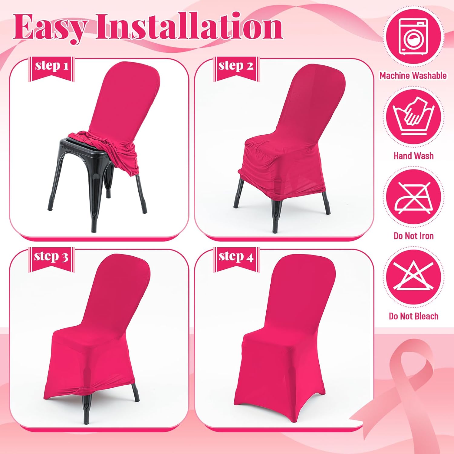 Oudain 12 Pcs Pink Folding Chair Covers Universal Spandex Slipcovers Washable Removable Stretch Chair Protector Covers for Wedding Hot Pink Birthday Party Decoration
