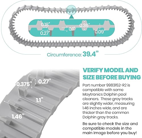 Miniatura 2 de Paquete de 2 pistas grises de repuesto para limpiadores robóticos Maytronics Dolphin con número de pieza 9983152-R2 Dolphin Parts