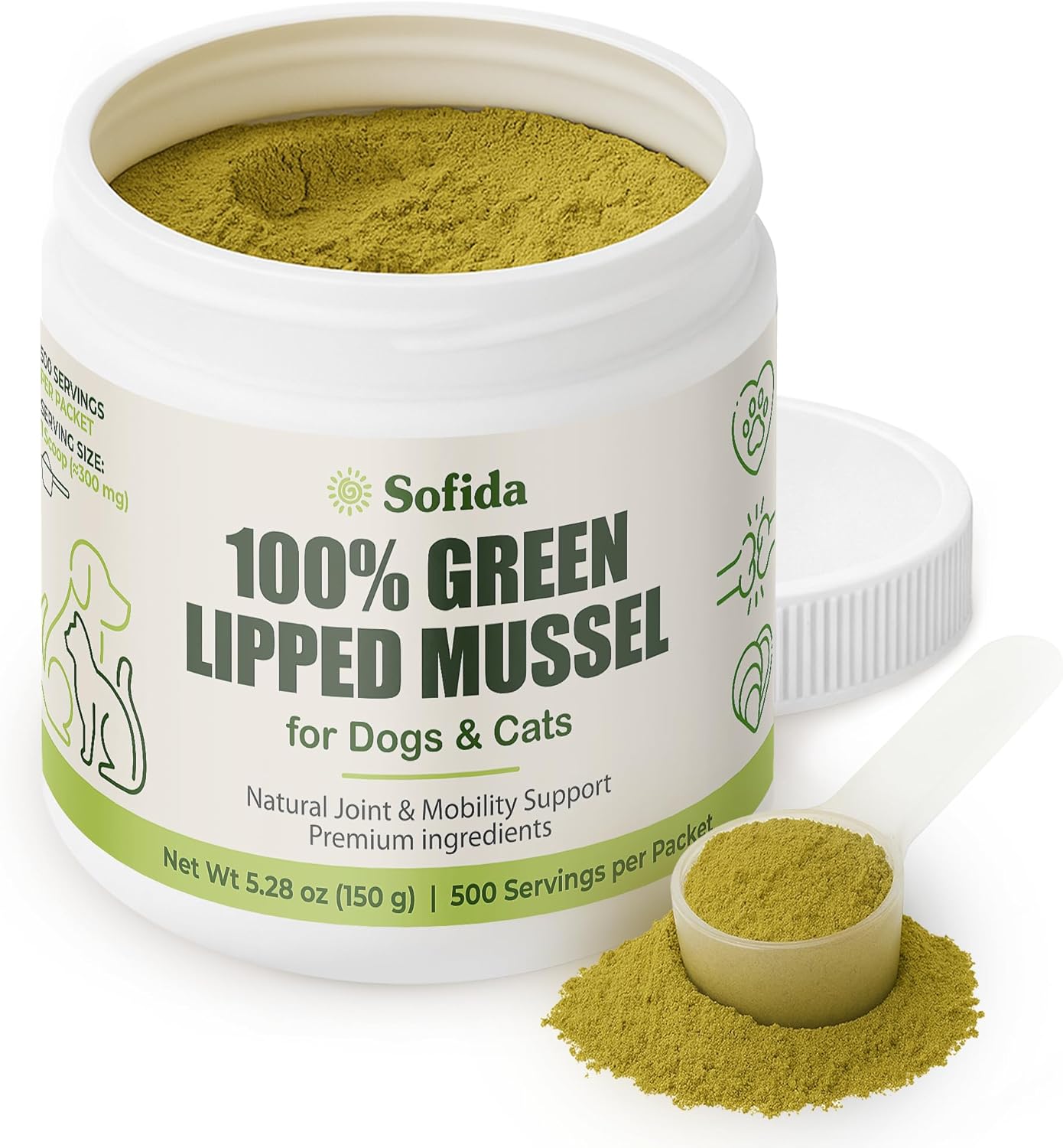 Premium Green Lipped Mussels for Dogs and Cats 100% Pure New Zealand Natural Supplements Vitamins to help your Pet for Hip and Joint Flexibility, Mobility, Strength, Tendons and Muscles (5.28, Ounces)