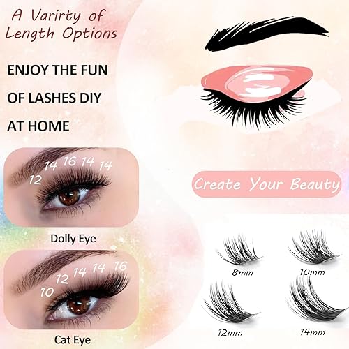 Miniatura 4 de Extensiones de pestañas individuales en racimo para colocar en casa, pestañas onduladas, con volumen, banda súper fina, reutilizables, suaves y