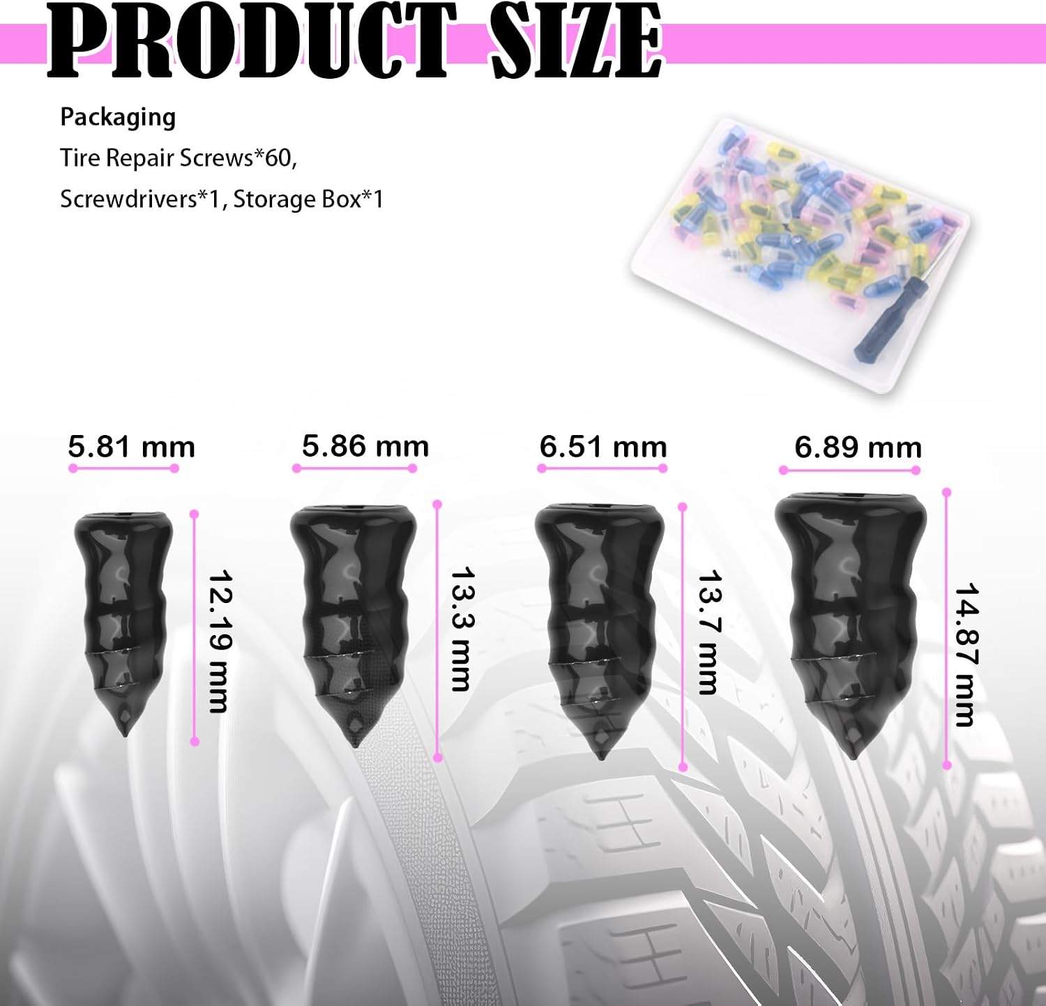 2026 Upgraded 60PCS Screw in Tire Plugs,Self-Service Tire Plugs Kit with Screwdriver for Emergency Tires Repair,Universal Tires Repair Rubber Nail Kit Car Accessories