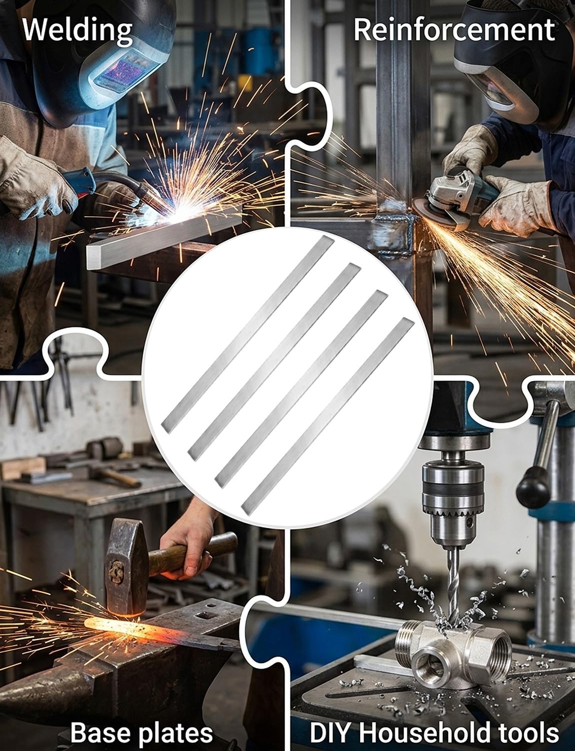 4pcs Cutable 304 Stainless Steel Flat Bar 1/8" Thickness,16" Length, 1" Width Metal Bar, Rectangular Brushed Finishing Trim Strips Sheet for DIY Craft Making
