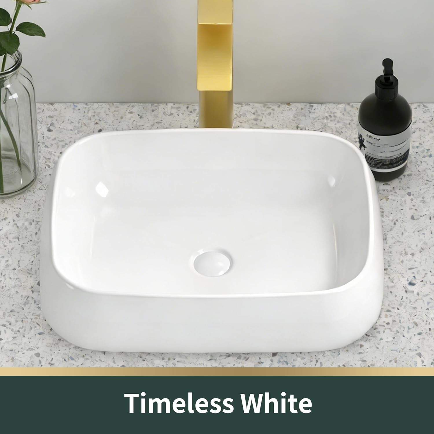 NUESTRA VIDA 21.6X16.5 X5.5 inch Bathroom Vessel Sink, Modern Square Shape Vanity Sink Above Counter Art Basin without Overflow, Vessel Sink for Vanity Surface Mounted