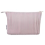 Narwey Small Striped Makeup Bag for Purse Travel Makeup Pouch Cosmetic Bag Zipper Pouch Bags for Women (Dusty Pink Stripe)