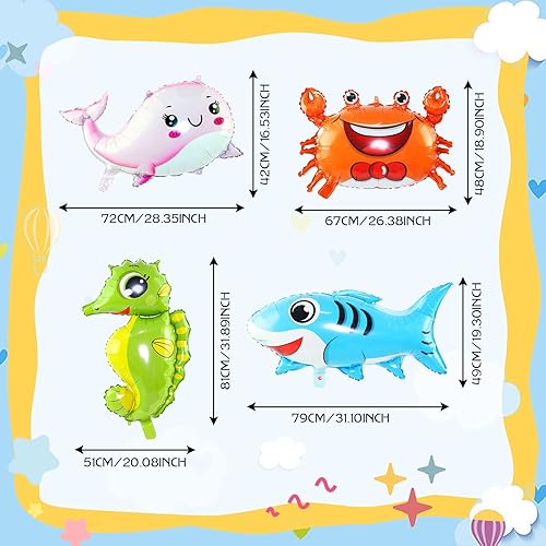 Miniatura 3 de 8 globos grandes de animales marinos (20-30 pulgadas) para decoración de fiestas temáticas bajo el mar globos de aluminio de pulpo, tiburón, pez,