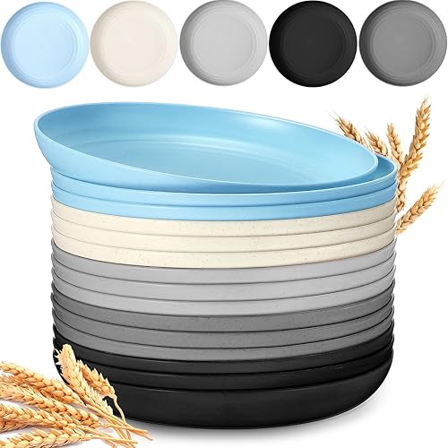 Miniatura 1 de 15 platos de paja de trigo de 10 pulgadas, ligeros, irrompibles, platos profundos reutilizables, aptos para microondas, vajilla para niños pequeños