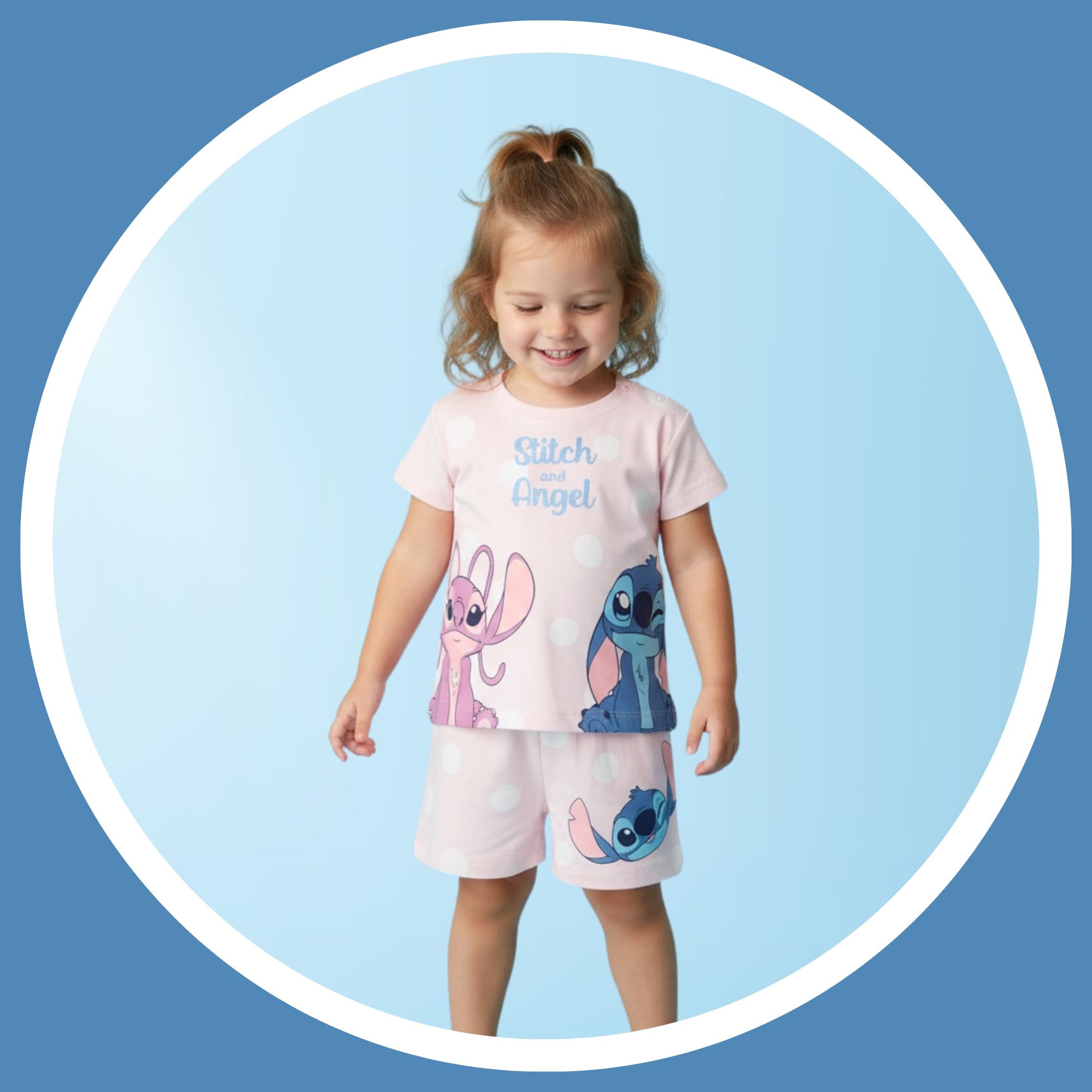 Disney Stitch und Angel T-Shirt und Shorts für Babys Mädchen, 2-Teiliges Pyjama-Set aus Weicher Baumwolle für Babys, Größen 6 bis 24 Monate