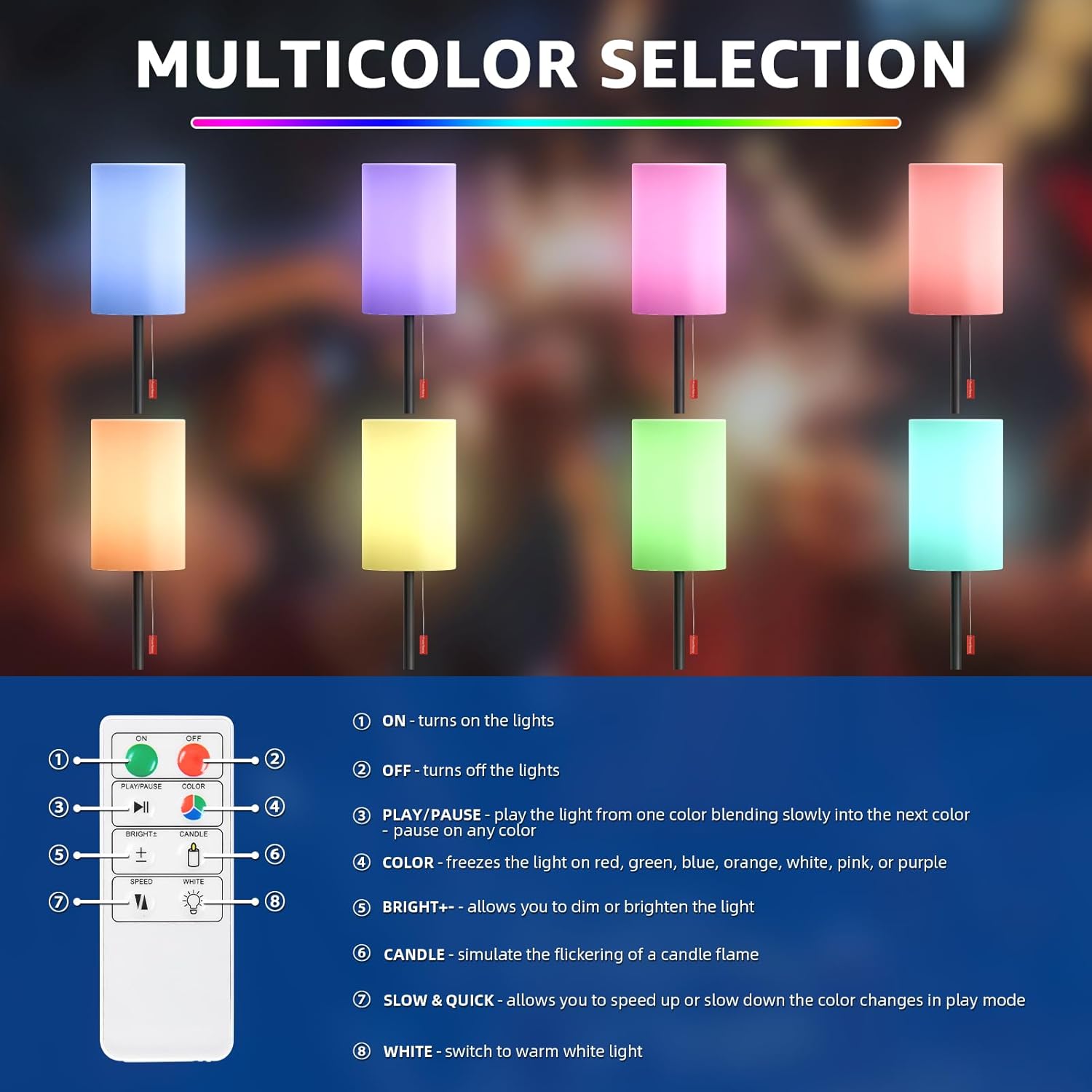 uuffoo Solar Floor Lamp Waterproof Rechargeable Cordless Outdoor Floor Lamps 8 Colors Changing with Remote Light Sensor Auto On/Off for Indoor Outdoor Home Garden Patio (C)