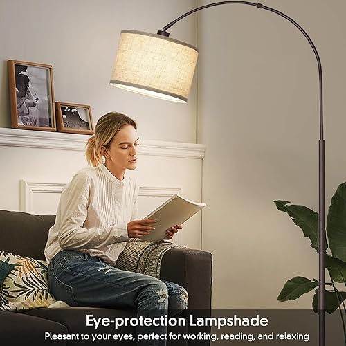 Miniatura 5 de Seaside village Lámpara de pie para sala de estar, lámpara de arco con cabezal ajustable, moderna lámpara alta con interruptor de pedal de