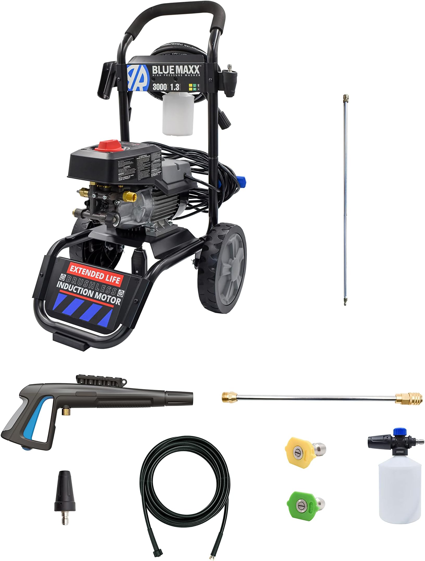 MAXX3000-BNDLNC, Includes MAXX 3000 Electric Pressure Washer with 12' Quick Connect Extension Lance. 3000 PSI, 1.3 GPM, Easy Quick Connection Lance, Trigger Gun, 25' Hose, 61 lbs