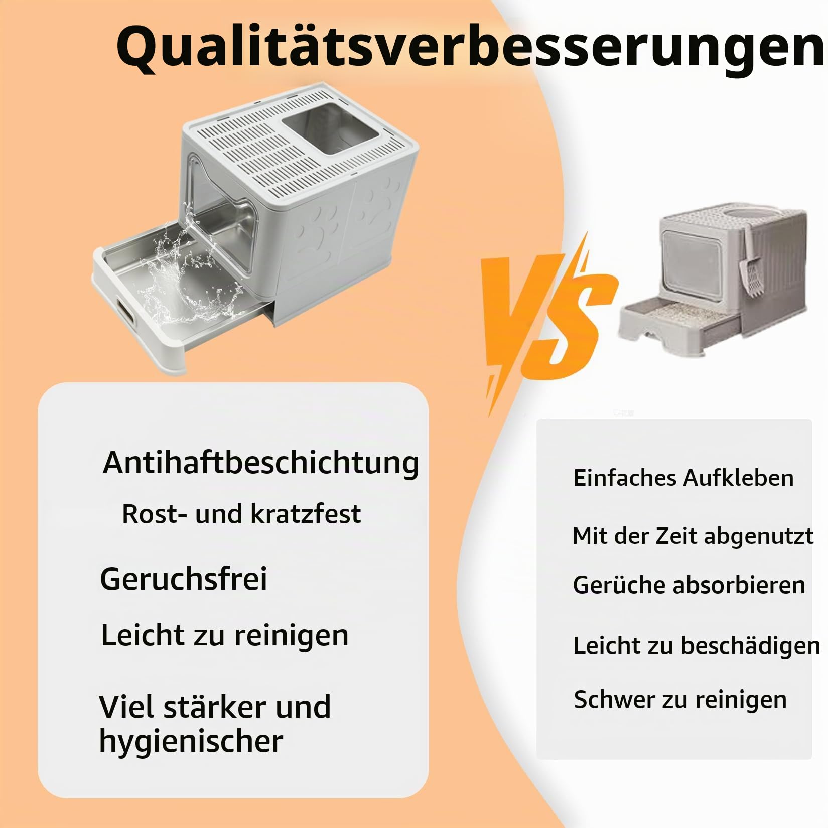 BingoPaw Katzenklo Edelstahl mit Deckel: Katzentoilette ausziehbares Edelstahl Tablett und Katzenklo Schaufel, Katzenklo Oben/Vorne Einstieg, XXL Katzentoilette geschlossen geräumig, Leicht Reinigen