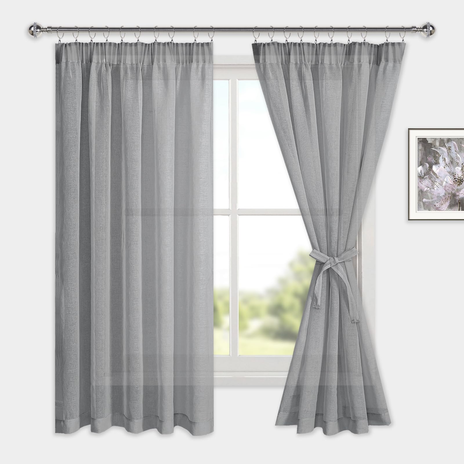DWCN Voile Curtain Rod Pocket Curtains with Tiebacks Sheer Curtains for Living Room Solid Sheer Curtains Decorative 2 Panels